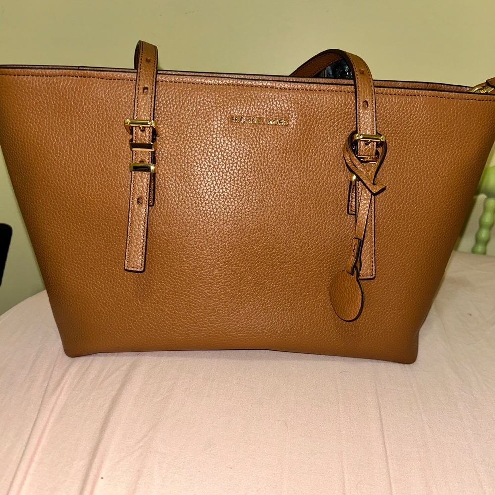 Michael Kors Cognac Pebbled Leather Tote with Gold Hardware
